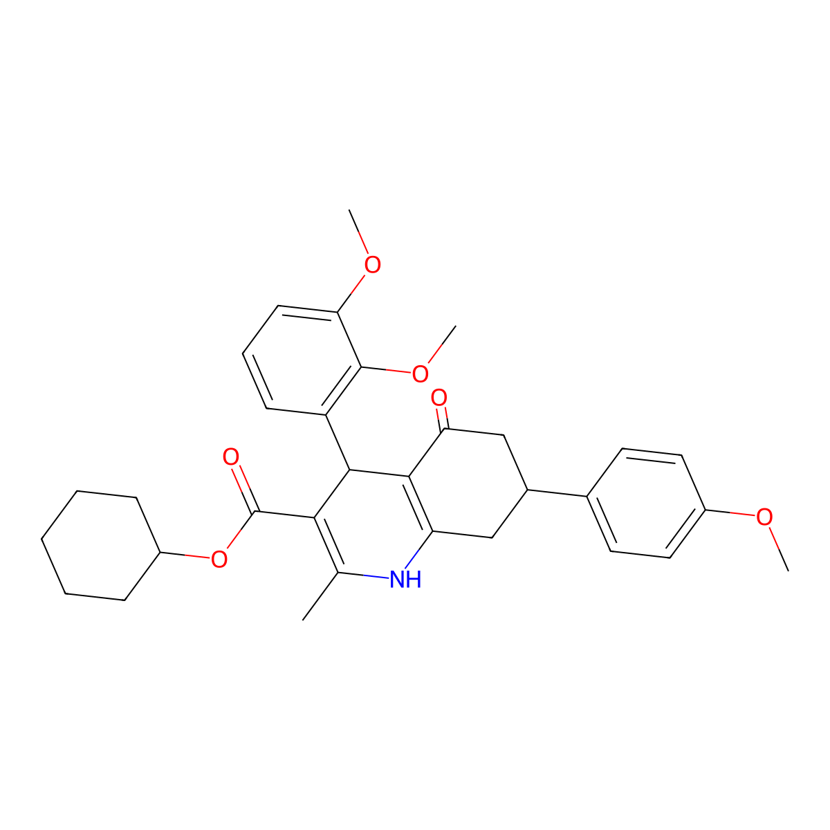 Cyclohexyl 4-(2,3-dimethoxyphenyl)-7-(4-methoxyphenyl)-2-methyl-5-oxo-1,4,5,6,7,8-hexahydroquinoline-3-carboxylate molecular structure, CAS 330957-36-3