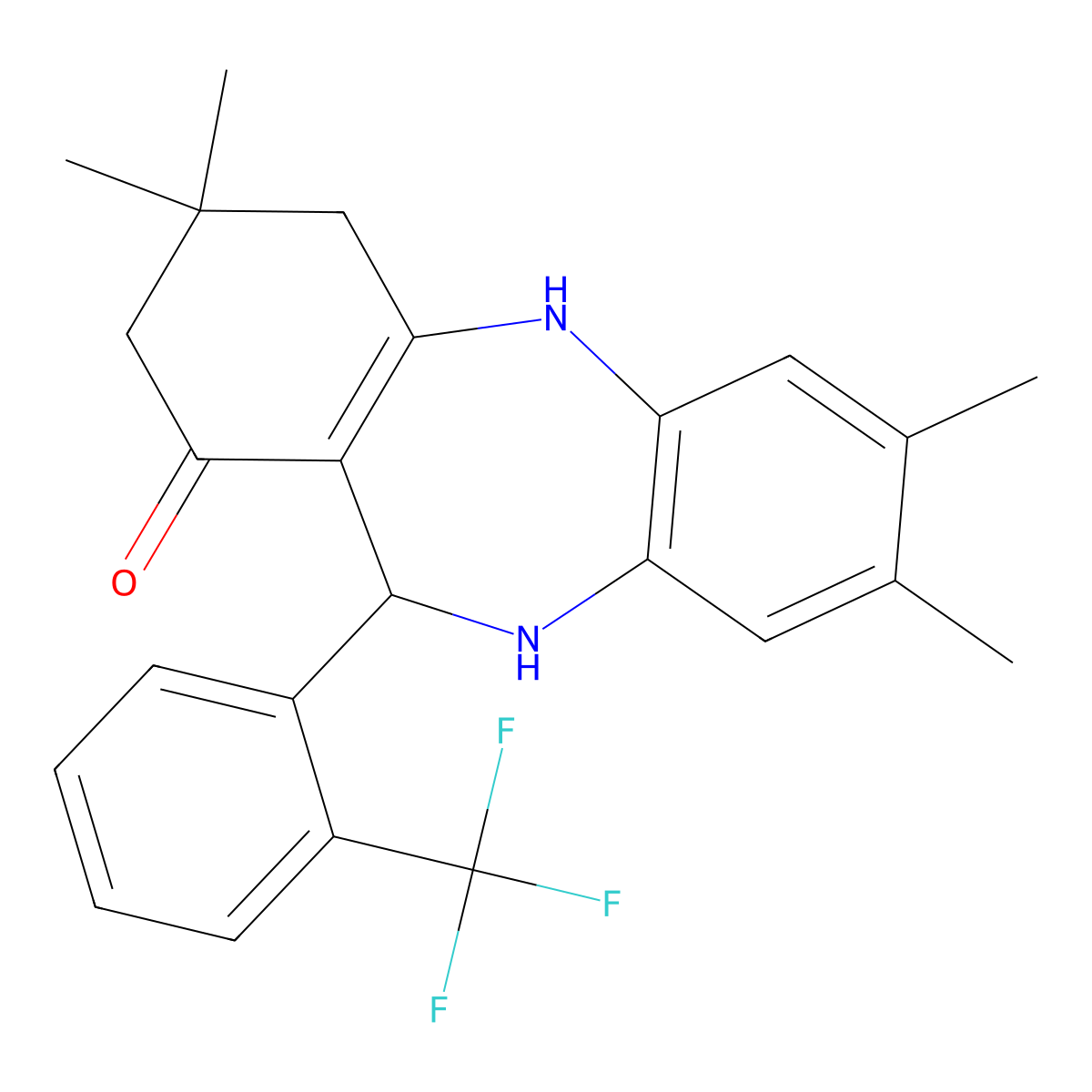 3,3,7,8-tetramethyl-11-[2-(trifluoromethyl)phenyl]-2,3,4,5,10,11-hexahydro-1H-dibenzo[b,e][1,4]diazepin-1-one molecular structure, CAS 330957-99-8