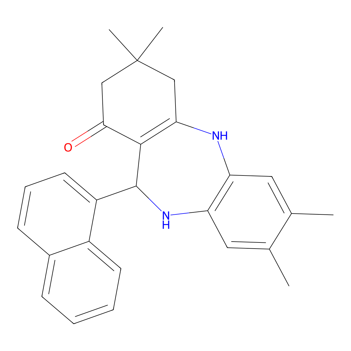 3,3,7,8-tetramethyl-11-(1-naphthyl)-2,3,4,5,10,11-hexahydro-1H-dibenzo[b,e][1,4]diazepin-1-one molecular structure, CAS 330958-04-8