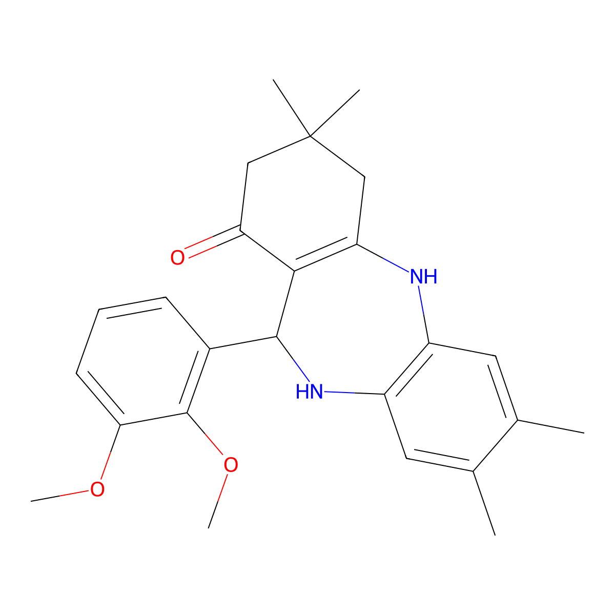 11-(2,3-dimethoxyphenyl)-3,3,7,8-tetramethyl-2,3,4,5,10,11-hexahydro-1H-dibenzo[b,e][1,4]diazepin-1-one molecular structure, CAS 330958-05-9