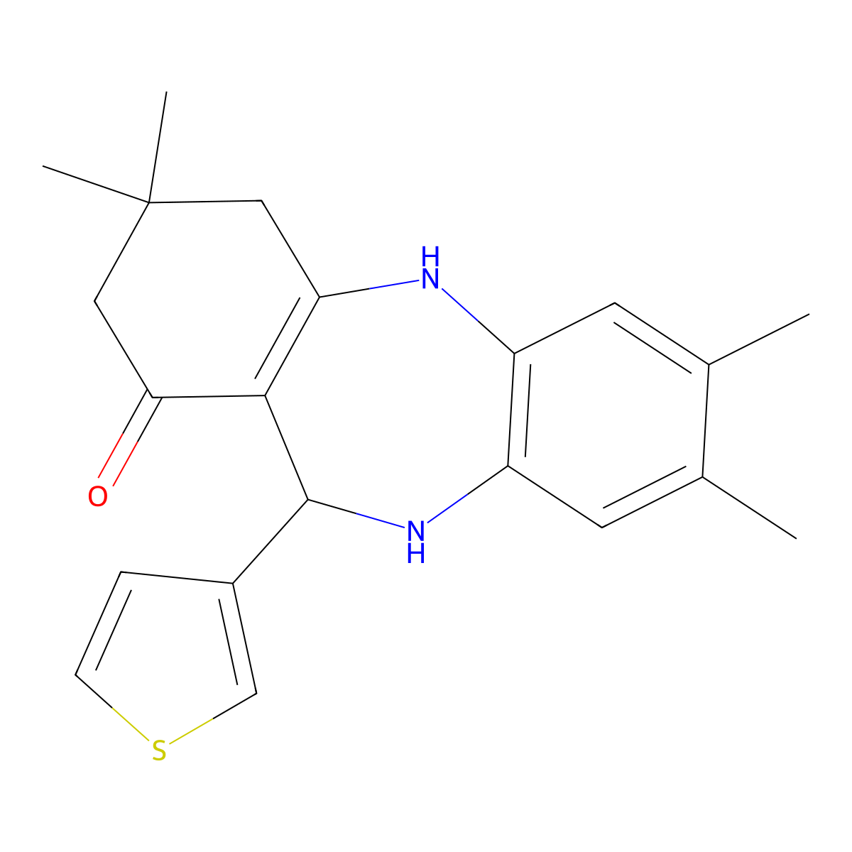 3,3,7,8-tetramethyl-11-(3-thienyl)-2,3,4,5,10,11-hexahydro-1H-dibenzo[b,e][1,4]diazepin-1-one molecular structure, CAS 330958-06-0