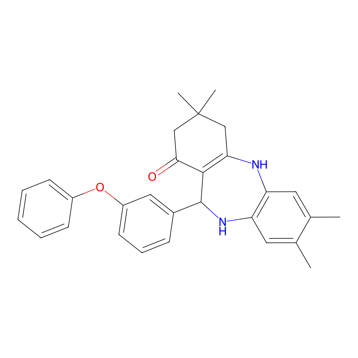 2,3,9,9-tetramethyl-6-(3-phenoxyphenyl)-6,8,10,11-tetrahydro-5H-benzo[b][1,4]benzodiazepin-7-one molecular structure, CAS 330958-07-1