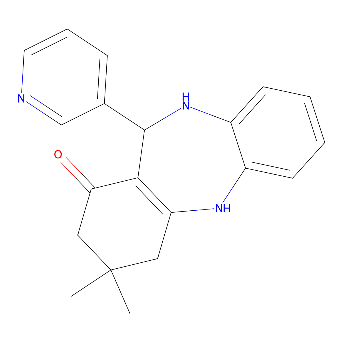 9,9-dimethyl-6-pyridin-3-yl-6,8,10,11-tetrahydro-5H-benzo[b][1,4]benzodiazepin-7-one molecular structure, CAS 330958-08-2