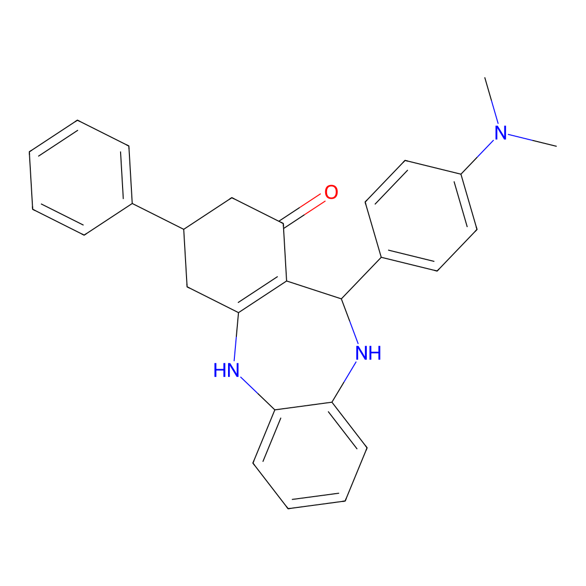 11-[4-(dimethylamino)phenyl]-3-phenyl-2,3,4,5,10,11-hexahydro-1H-dibenzo[b,e][1,4]diazepin-1-one molecular structure, CAS 330958-09-3