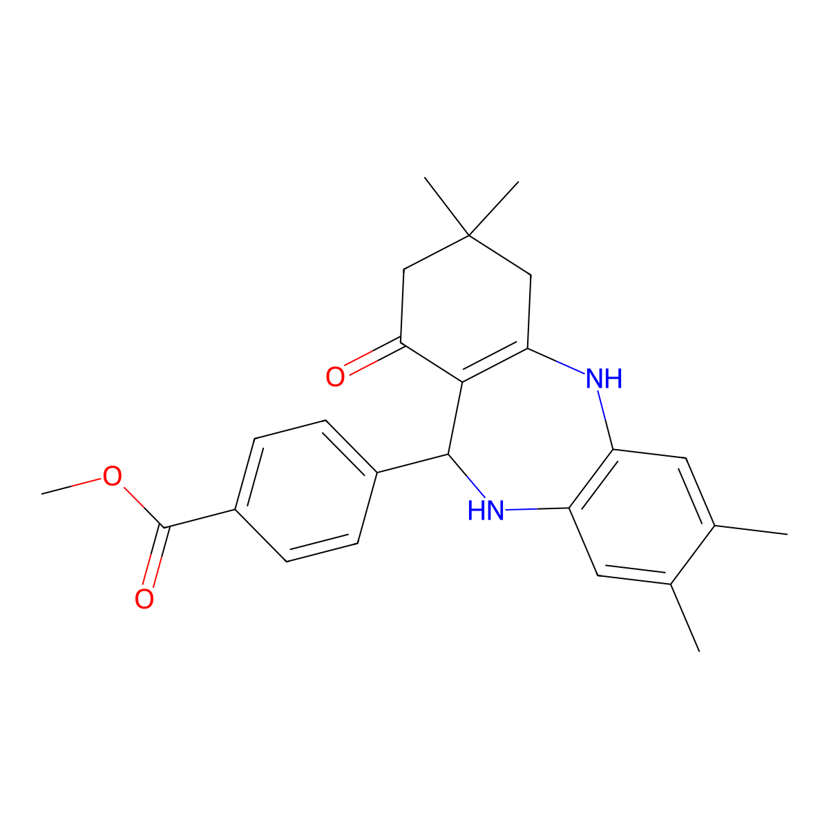methyl 4-(3,3,7,8-tetramethyl-1-oxo-2,3,4,5,10,11-hexahydro-1H-dibenzo[b,e][1,4]diazepin-11-yl)benzoate molecular structure, CAS 330958-12-8