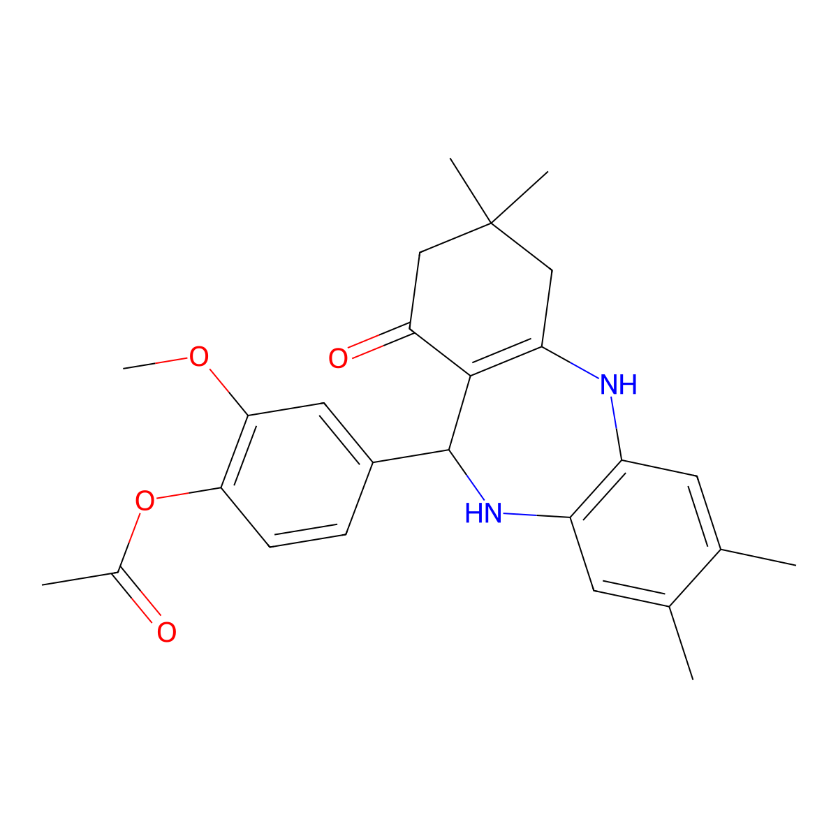 2-methoxy-4-(3,3,7,8-tetramethyl-1-oxo-2,3,4,5,10,11-hexahydro-1H-dibenzo[b,e][1,4]diazepin-11-yl)phenyl acetate molecular structure, CAS 330958-13-9