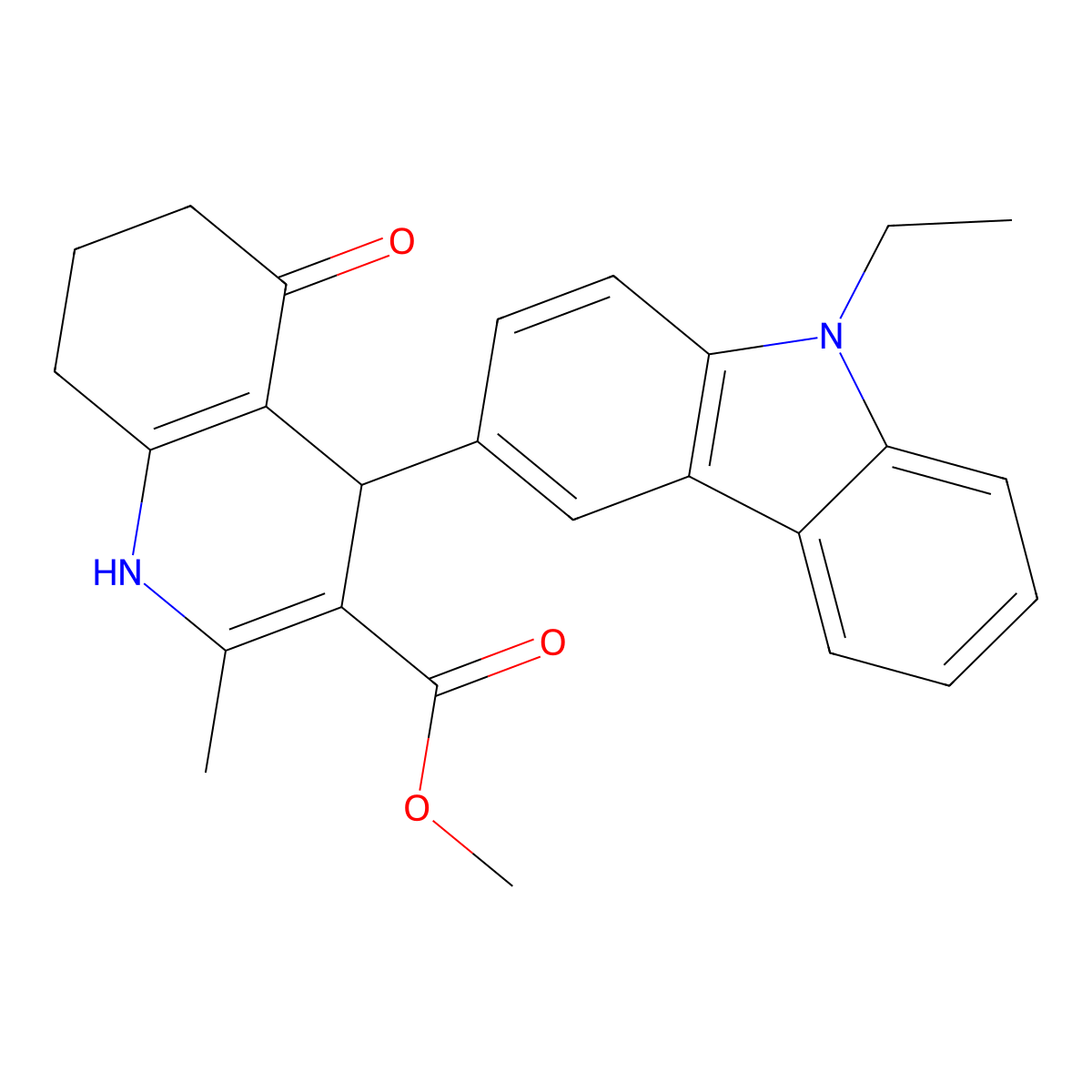 methyl 4-(9-ethyl-9H-carbazol-3-yl)-2-methyl-5-oxo-1,4,5,6,7,8-hexahydro-3-quinolinecarboxylate molecular structure, CAS 330958-16-2