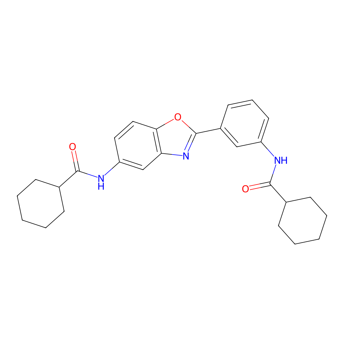 N-[2-[3-(cyclohexanecarbonylamino)phenyl]-1,3-benzoxazol-5-yl]cyclohexanecarboxamide molecular structure, CAS 330958-19-5