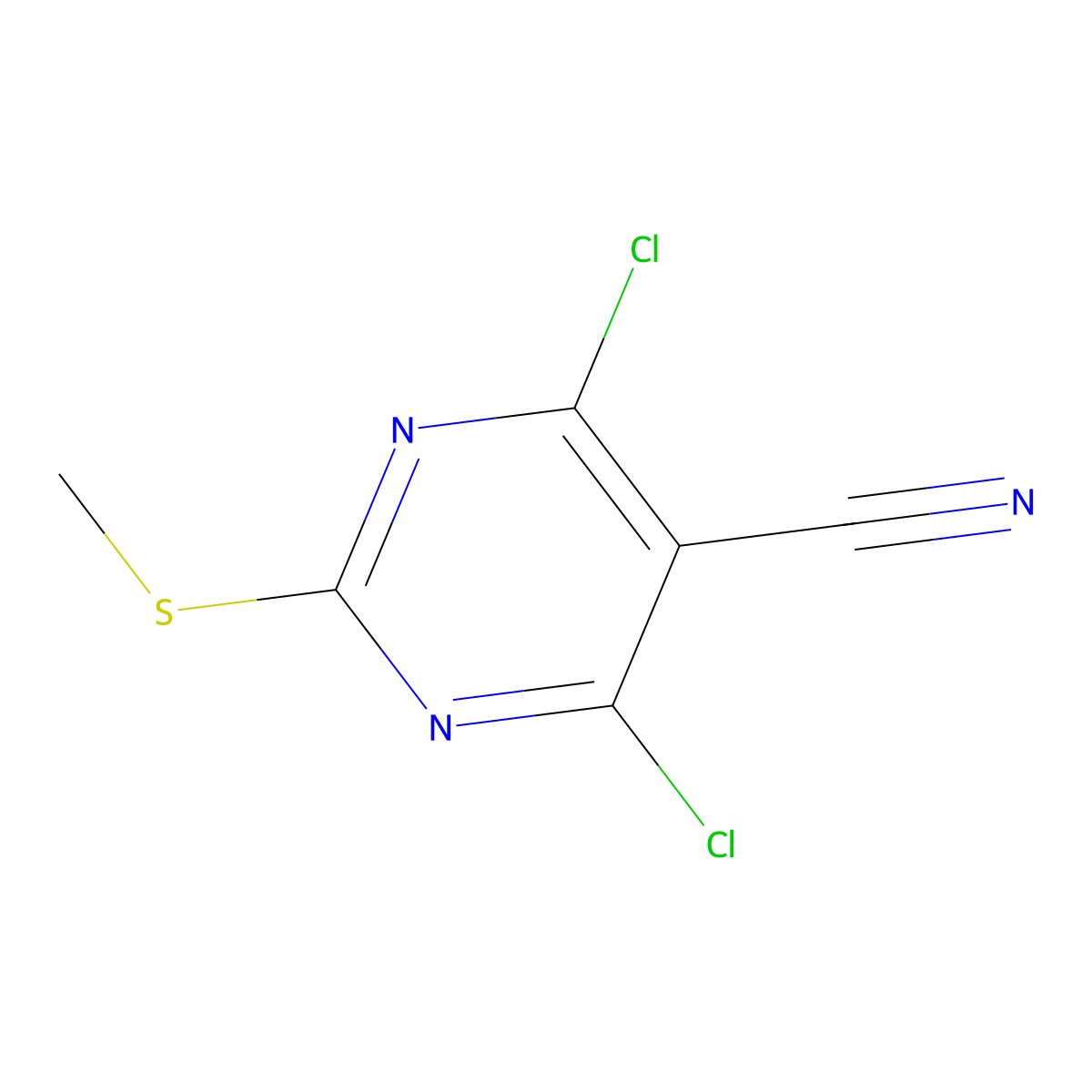 4,6-Dichloro-2-(methylsulfanyl)pyrimidine-5-carbonitrile molecular structure, CAS 33097-13-1