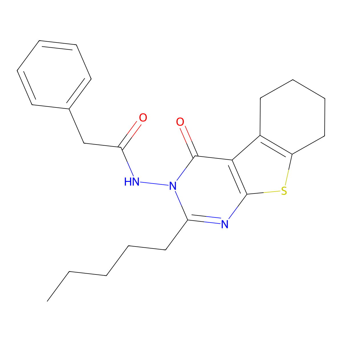 N-(4-oxo-2-pentyl-5,6,7,8-tetrahydro-[1]benzothiolo[2,3-d]pyrimidin-3-yl)-2-phenylacetamide molecular structure, CAS 330971-14-7
