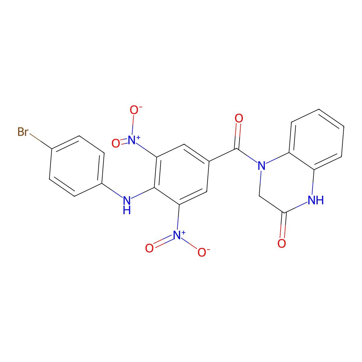 4-(4-((4-bromophenyl)amino)-3,5-dinitrobenzoyl)-3,4-dihydroquinoxalin-2(1H)-one molecular structure, CAS 330973-29-0