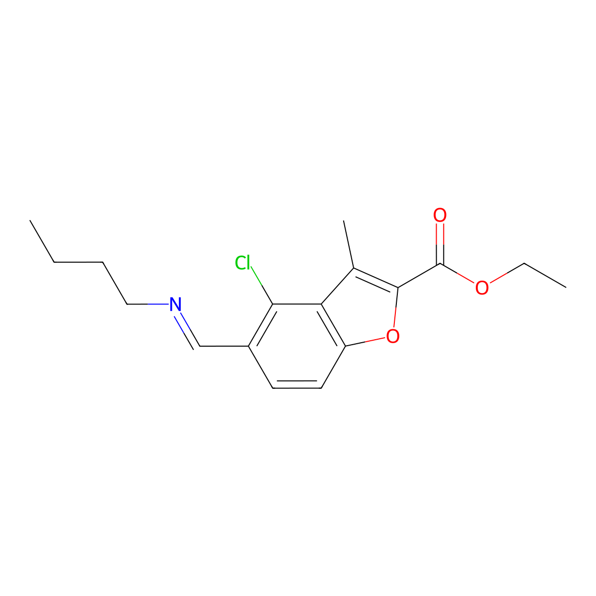 ethyl 5-[(E)-(butylimino)methyl]-4-chloro-3-methyl-1-benzofuran-2-carboxylate molecular structure, CAS 330973-44-9