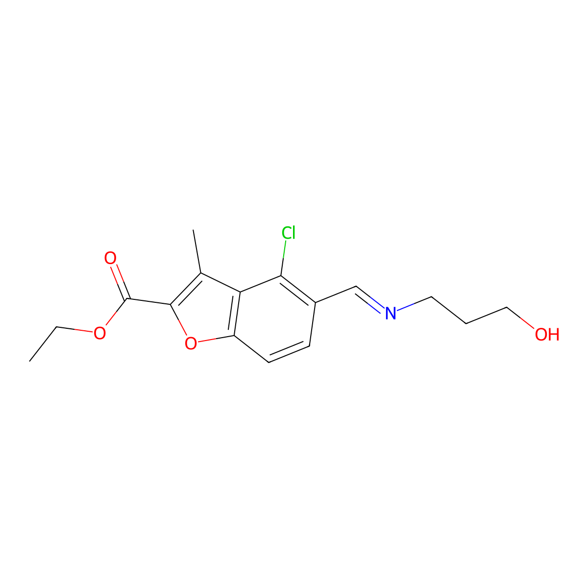 ethyl 4-chloro-5-[(E)-[(3-hydroxypropyl)imino]methyl]-3-methyl-1-benzofuran-2-carboxylate molecular structure, CAS 330973-46-1