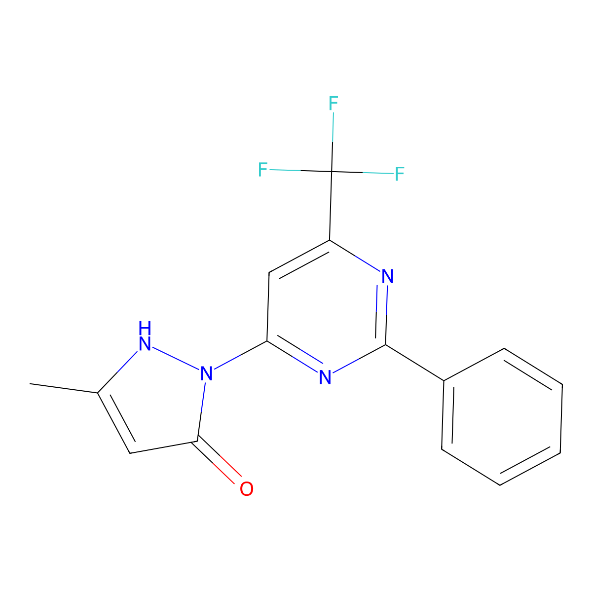 5-methyl-2-(2-phenyl-6-(trifluoromethyl)pyrimidin-4-yl)-2,3-dihydro-1H-pyrazol-3-one molecular structure, CAS 330981-58-3