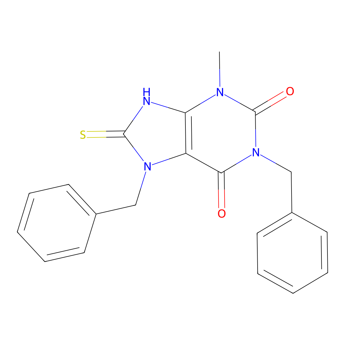 1,7-dibenzyl-8-mercapto-3-methyl-1H-purine-2,6(3H,7H)-dione molecular structure, CAS 330990-54-0