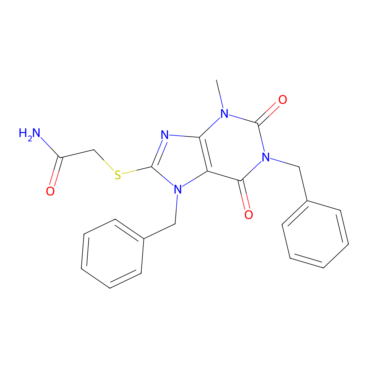 2-[(1,7-dibenzyl-3-methyl-2,6-dioxo-2,3,6,7-tetrahydro-1H-purin-8-yl)sulfanyl]acetamide molecular structure, CAS 330990-56-2
