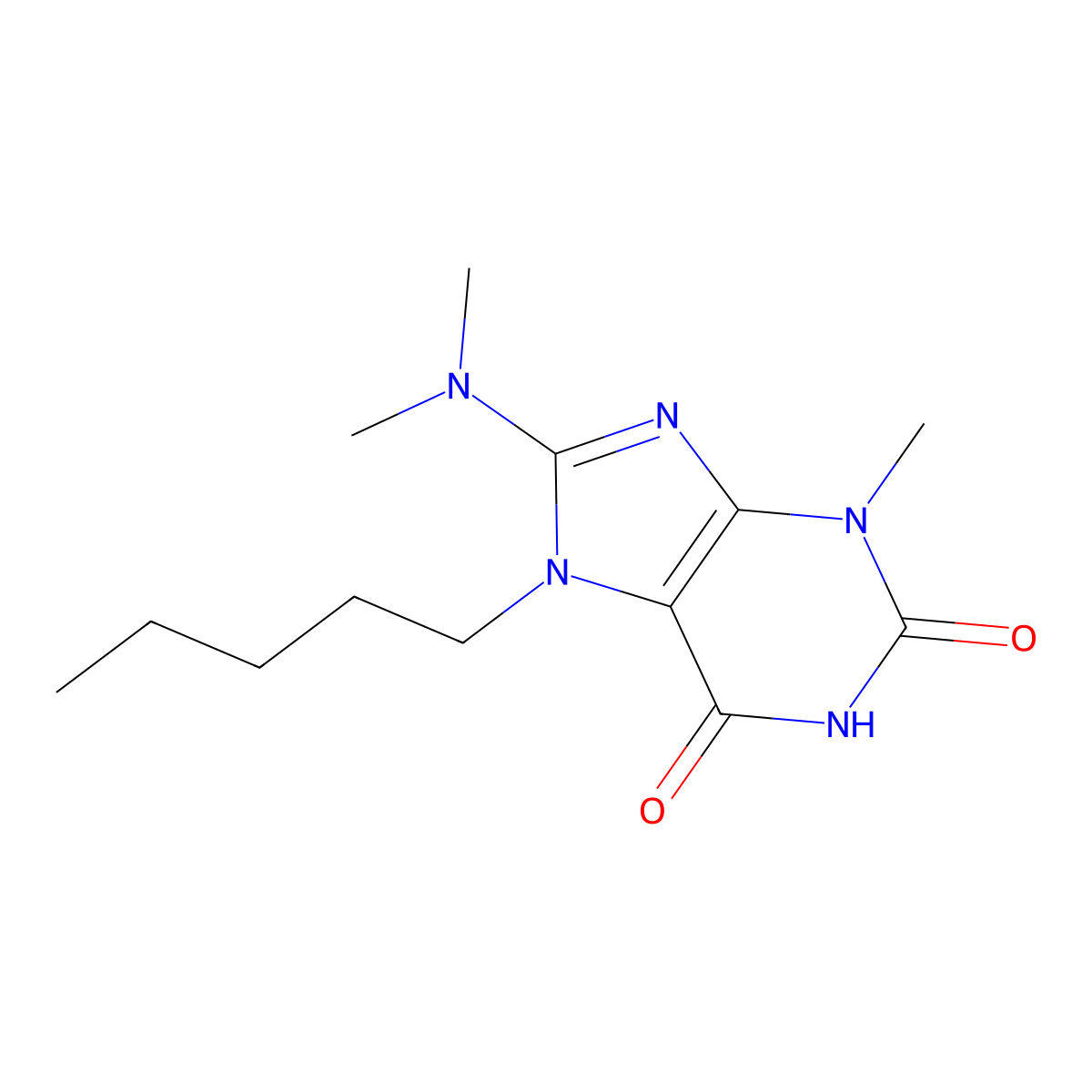 8-(dimethylamino)-3-methyl-7-pentyl-1H-purine-2,6(3H,7H)-dione molecular structure, CAS 330990-58-4