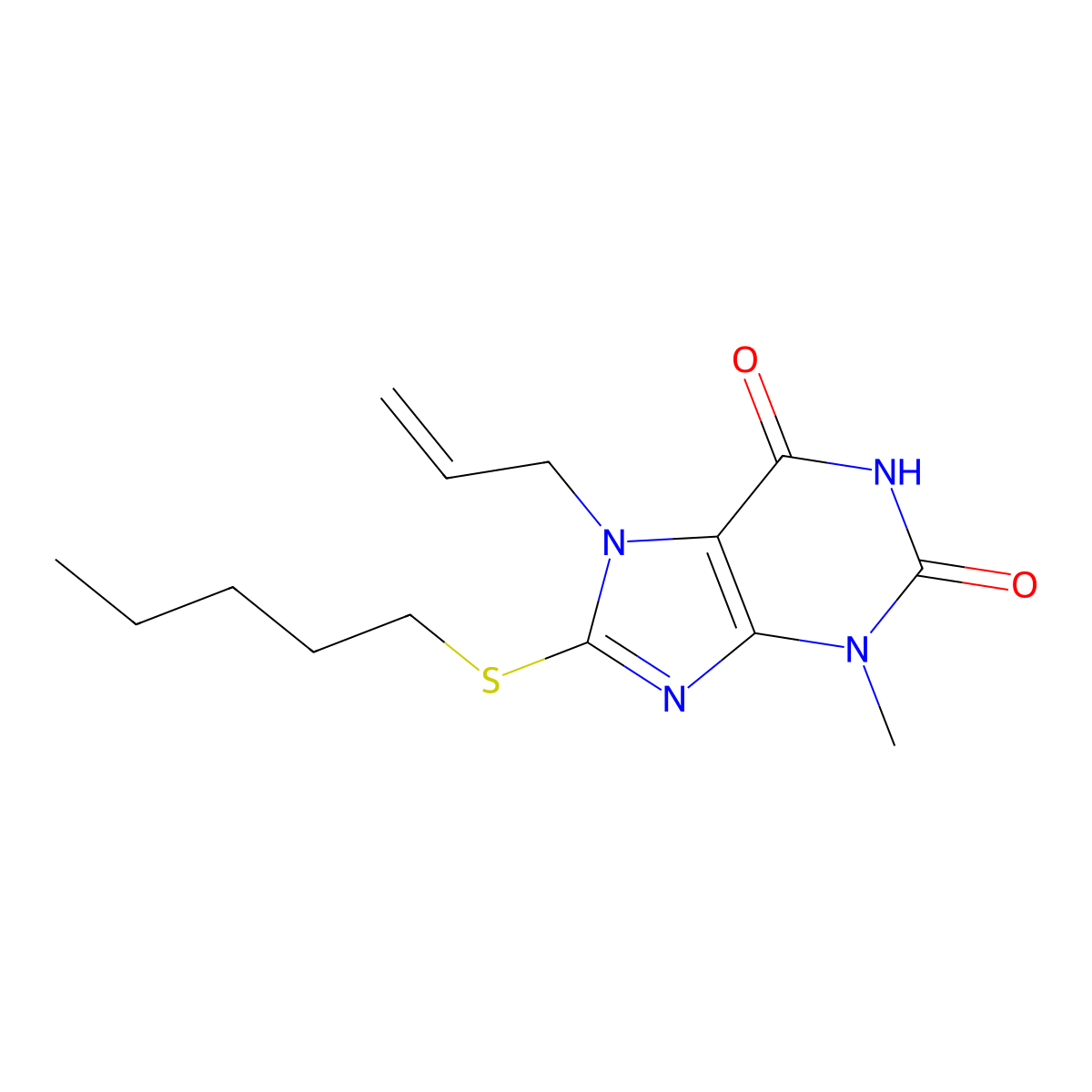 3-Methyl-8-pentylsulfanyl-7-prop-2-enylpurine-2,6-dione molecular structure, CAS 330990-65-3