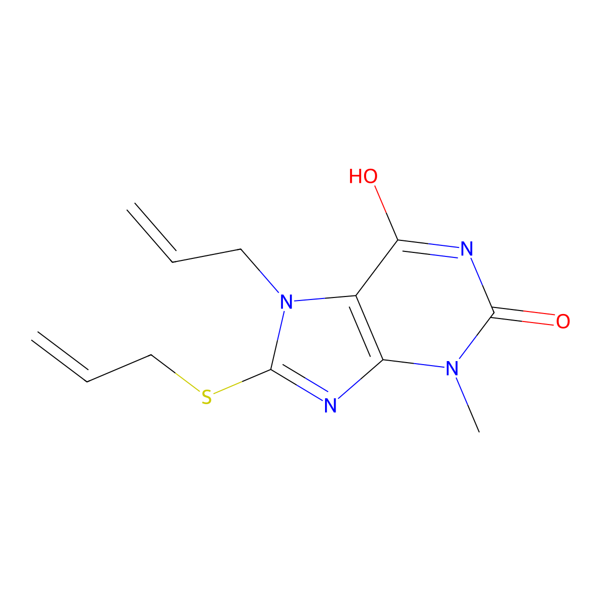 7-allyl-8-(allylsulfanyl)-3-methyl-3,7-dihydro-1H-purine-2,6-dione molecular structure, CAS 330990-66-4