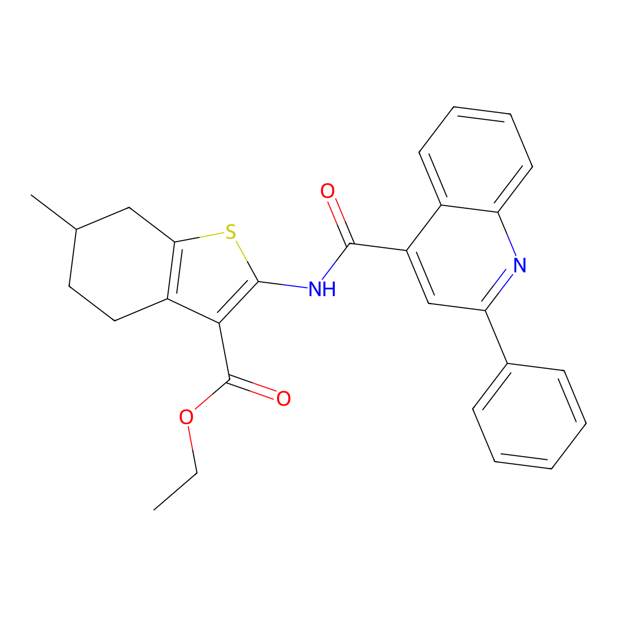 Ethyl 6-methyl-2-[(2-phenylquinoline-4-carbonyl)amino]-4,5,6,7-tetrahydro-1-benzothiophene-3-carboxylate molecular structure, CAS 331001-46-8