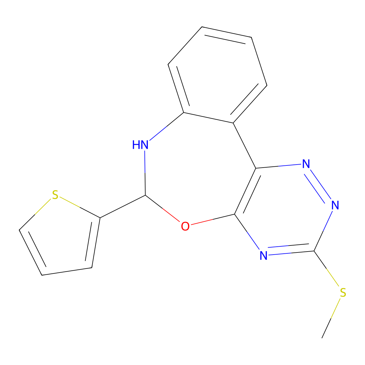 3-(Methylsulfanyl)-6-(2-thienyl)-6,7-dihydro[1,2,4]triazino[5,6-d][3,1]benzoxazepine molecular structure, CAS 331002-61-0