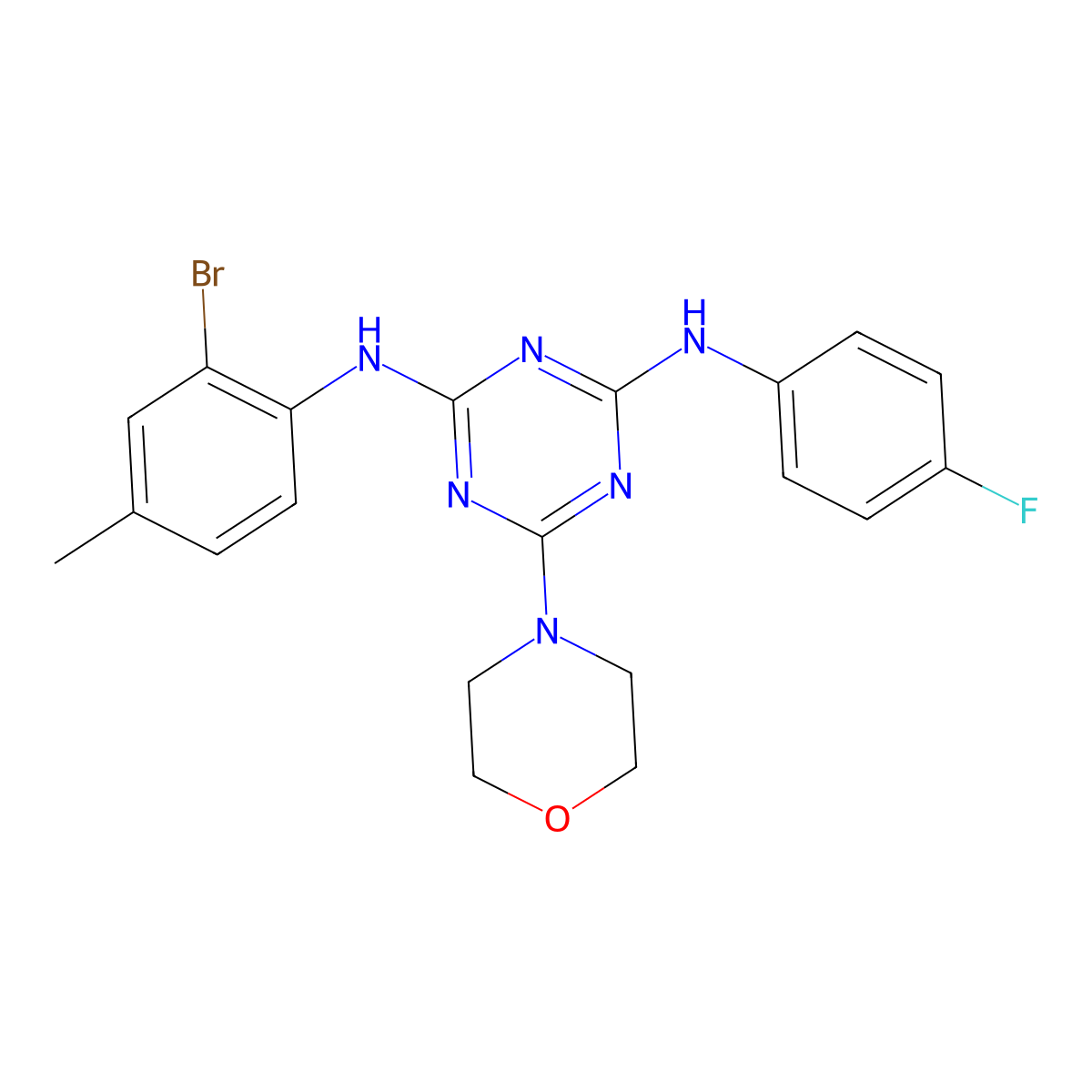 N2-(2-Bromo-4-methylphenyl)-N4-(4-fluorophenyl)-6-(4-morpholinyl)-1,3,5-triazine-2,4-diamine molecular structure, CAS 331002-71-2