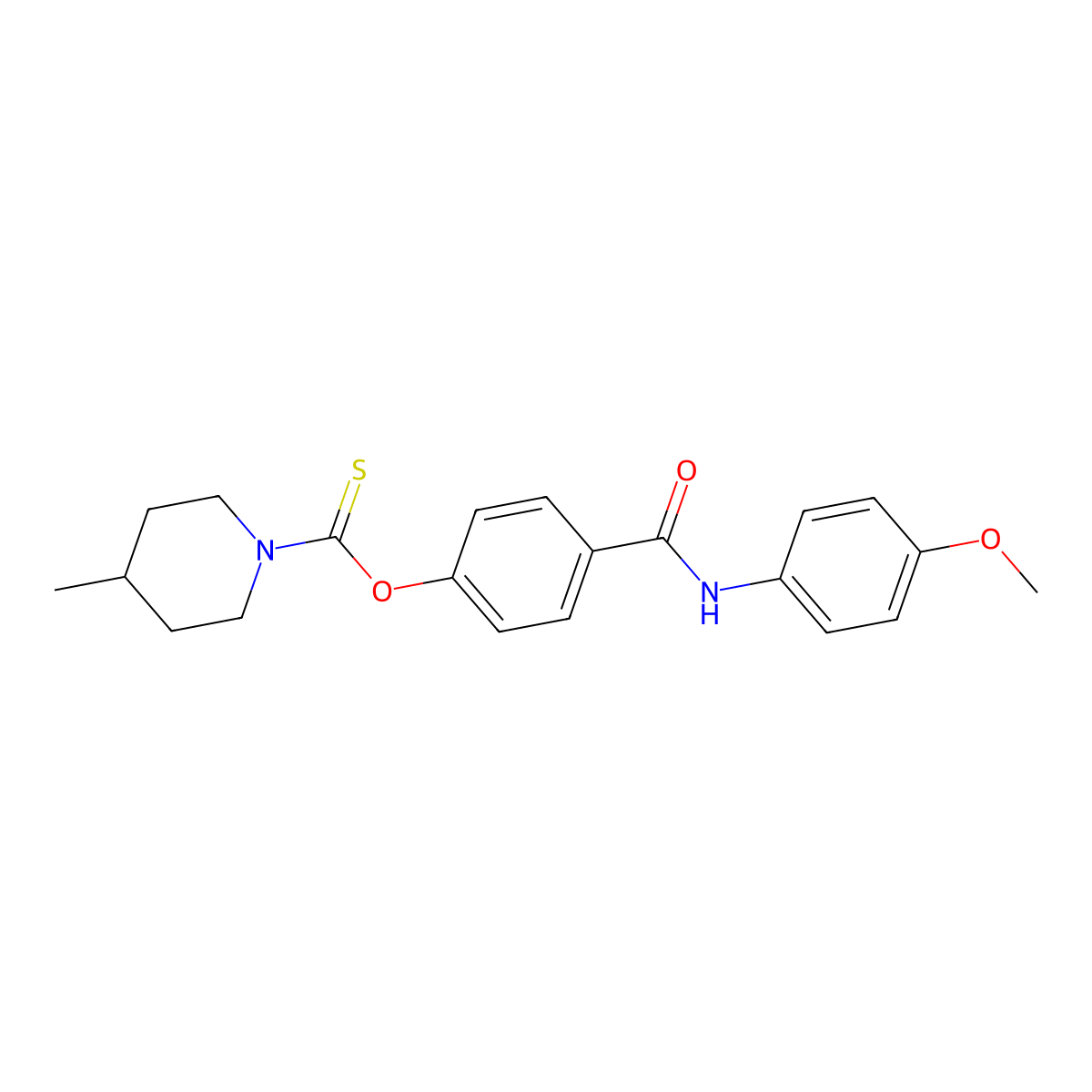 O-{4-[(4-methoxyanilino)carbonyl]phenyl} 4-methyl-1-piperidinecarbothioate molecular structure, CAS 331004-00-3