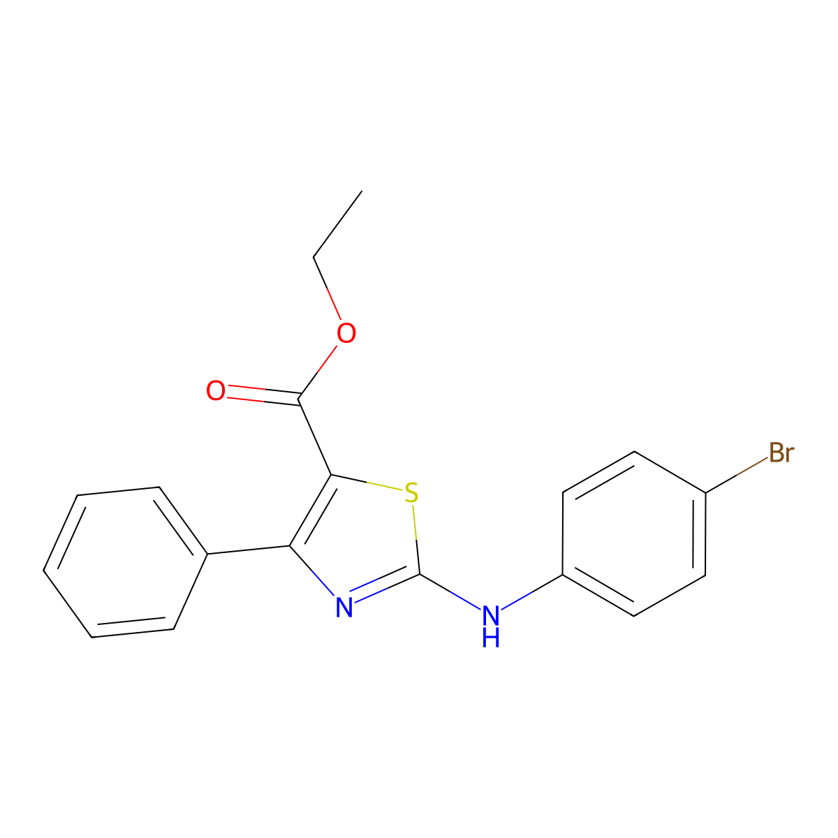 Ethyl 2-(4-bromoanilino)-4-phenyl-1,3-thiazole-5-carboxylate molecular structure, CAS 331004-42-3
