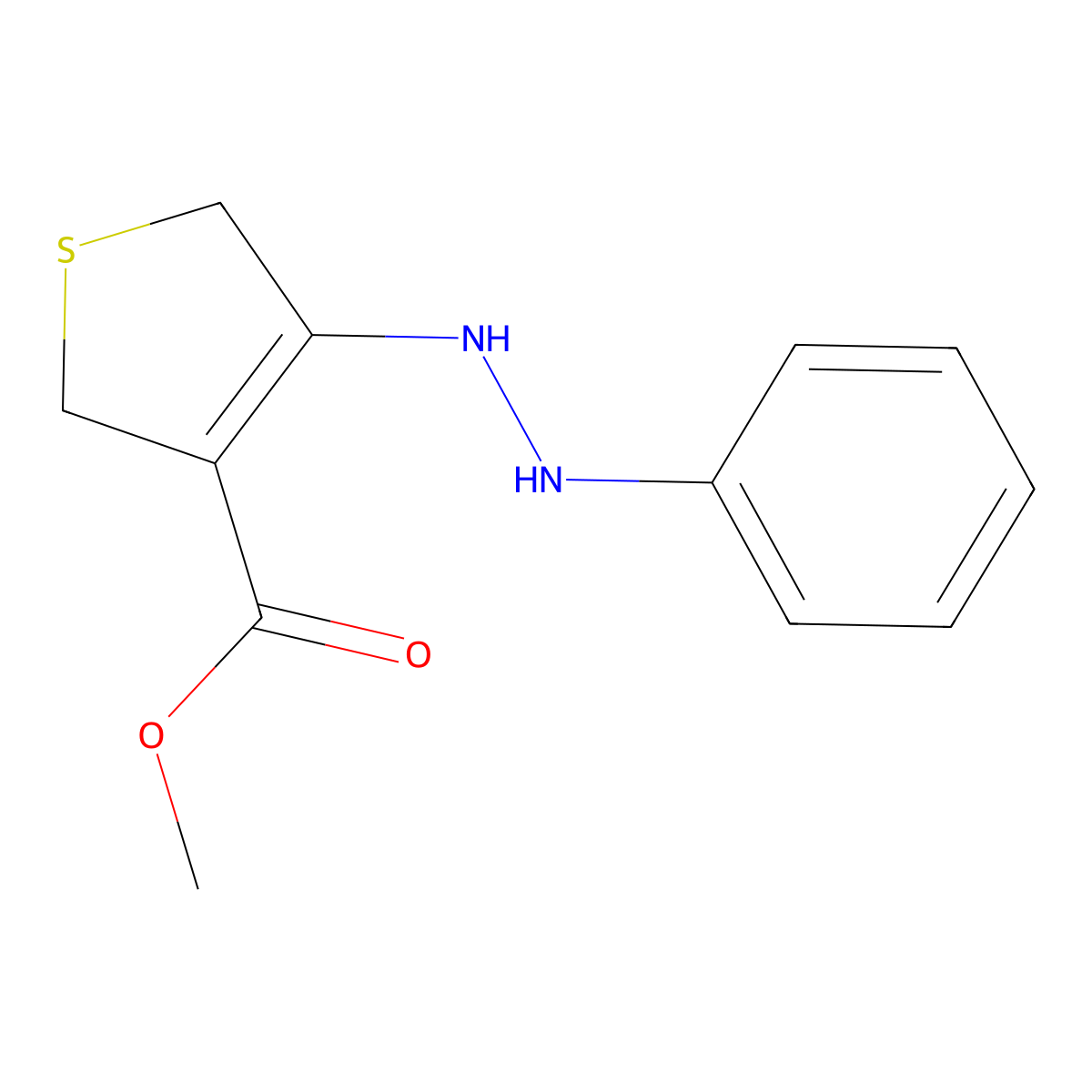 Methyl 4-(2-phenylhydrazinyl)-2,5-dihydrothiophene-3-carboxylate molecular structure, CAS 33101-41-6