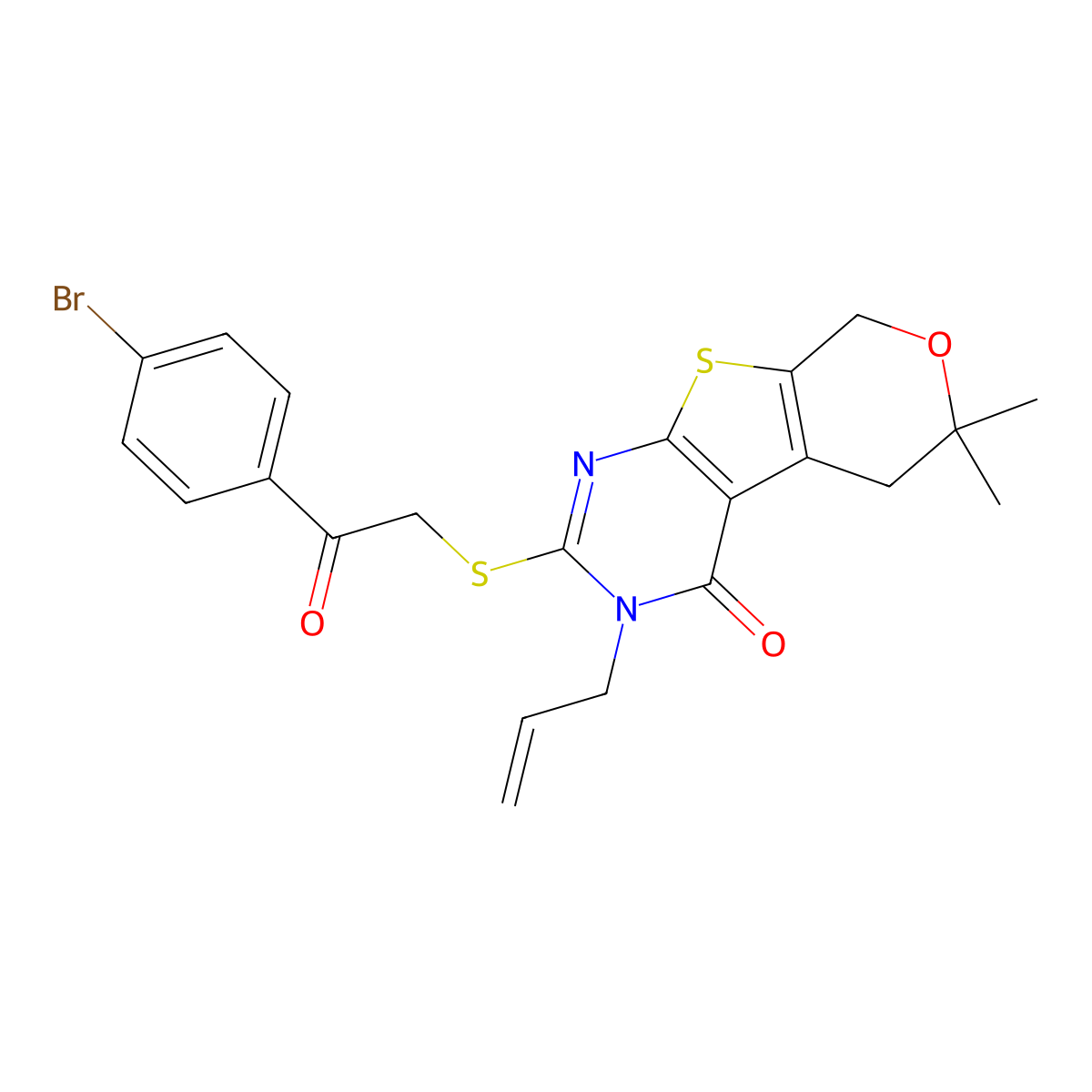 2-[2-(4-Bromophenyl)-2-oxoethyl]sulfanyl-6,6-dimethyl-3-prop-2-enyl-5,8-dihydropyrano[2,3]thieno[2,4-b]pyrimidin-4-one molecular structure, CAS 331234-18-5