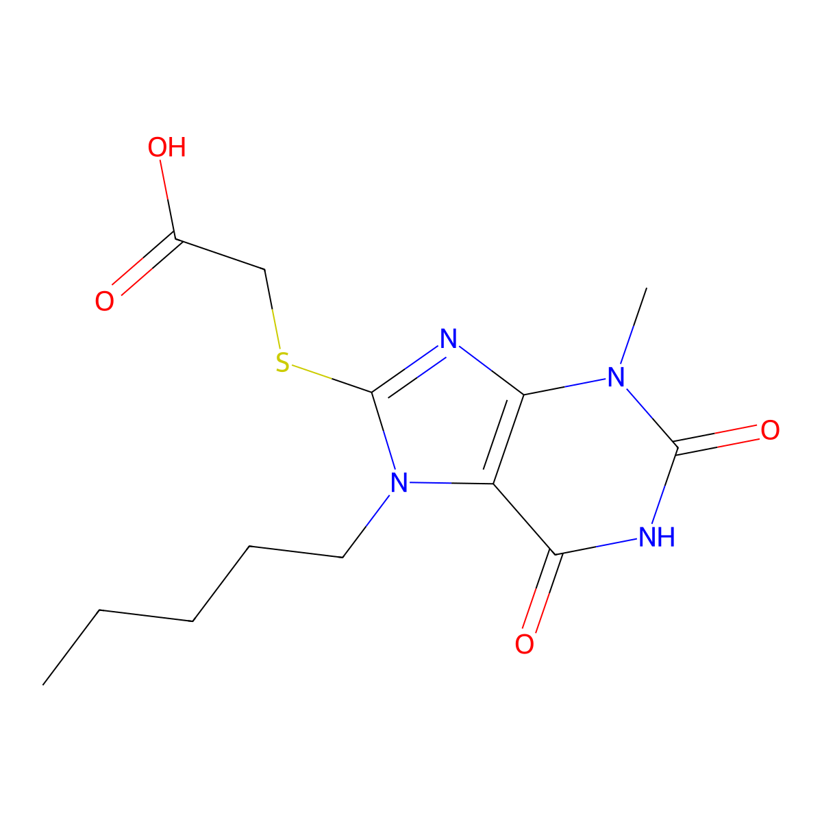 2-((3-methyl-2,6-dioxo-7-pentyl-2,3,6,7-tetrahydro-1H-purin-8-yl)thio)acetic acid molecular structure, CAS 331235-38-2