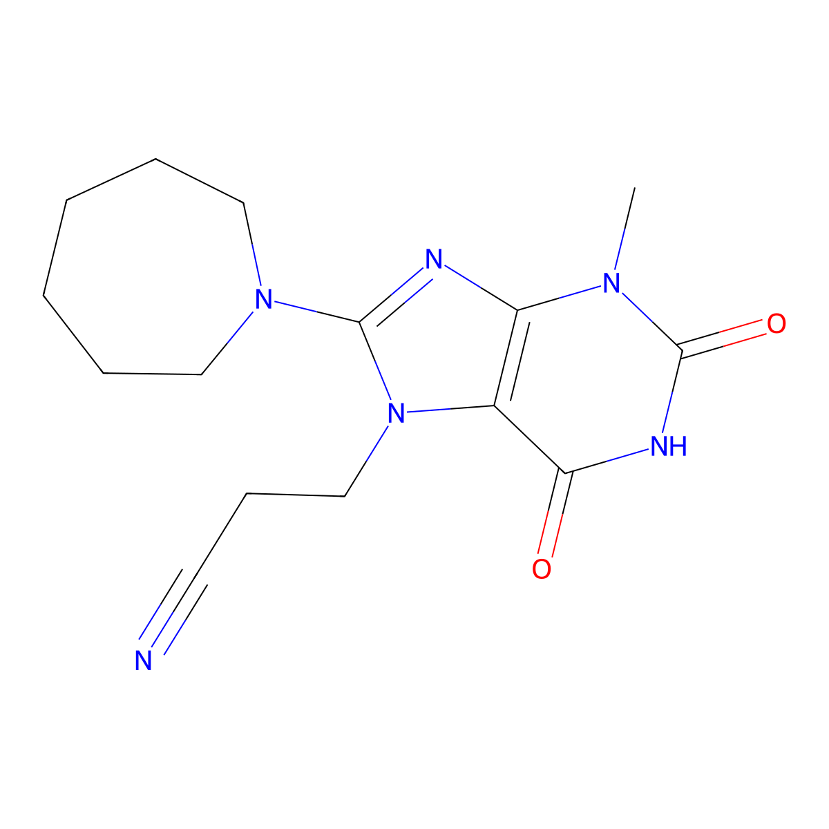 3-[8-(azepan-1-yl)-3-methyl-2,6-dioxo-2,3,6,7-tetrahydro-1H-purin-7-yl]propanenitrile molecular structure, CAS 331235-49-5