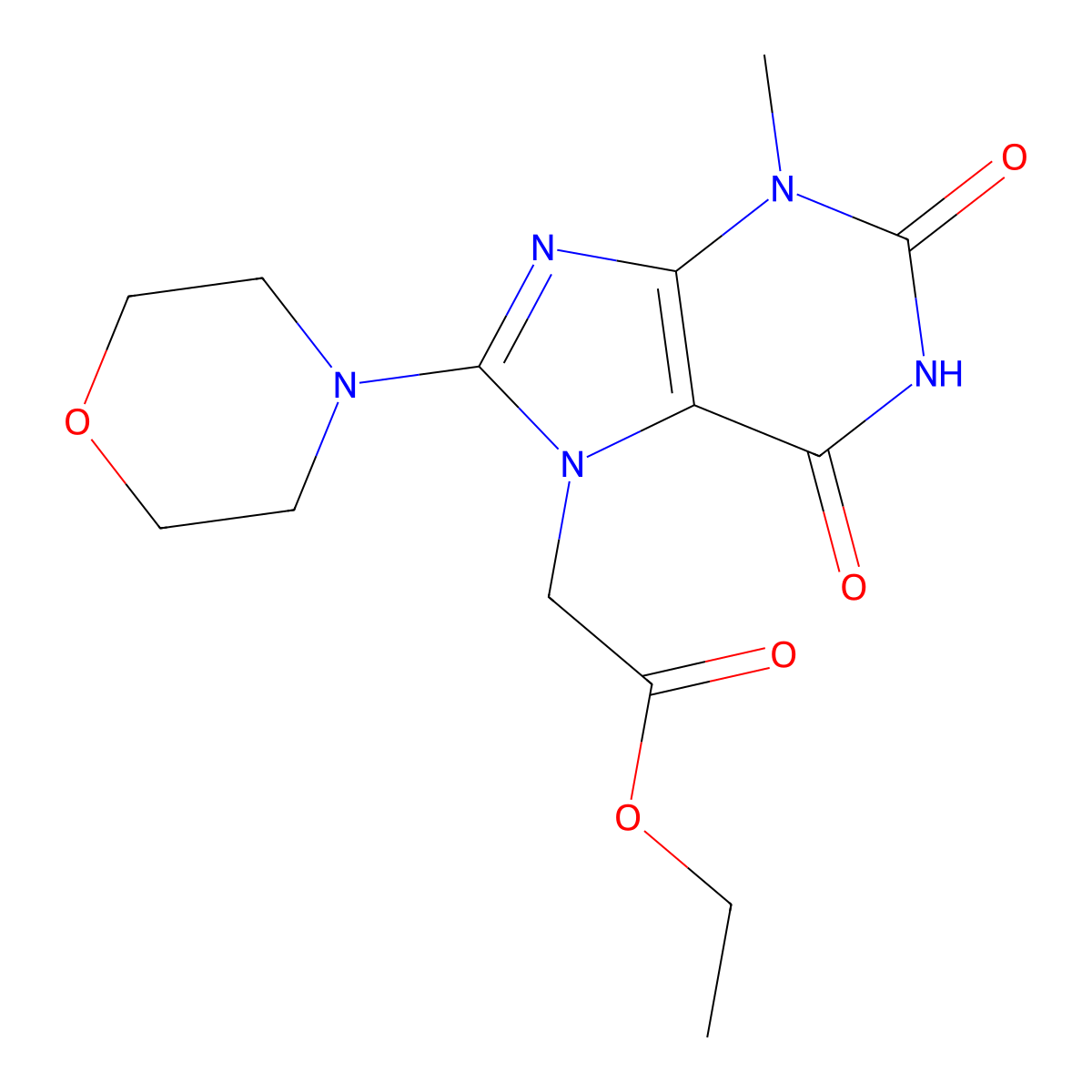 ethyl 2-(3-methyl-8-morpholino-2,6-dioxo-2,3-dihydro-1H-purin-7(6H)-yl)acetate molecular structure, CAS 331235-51-9