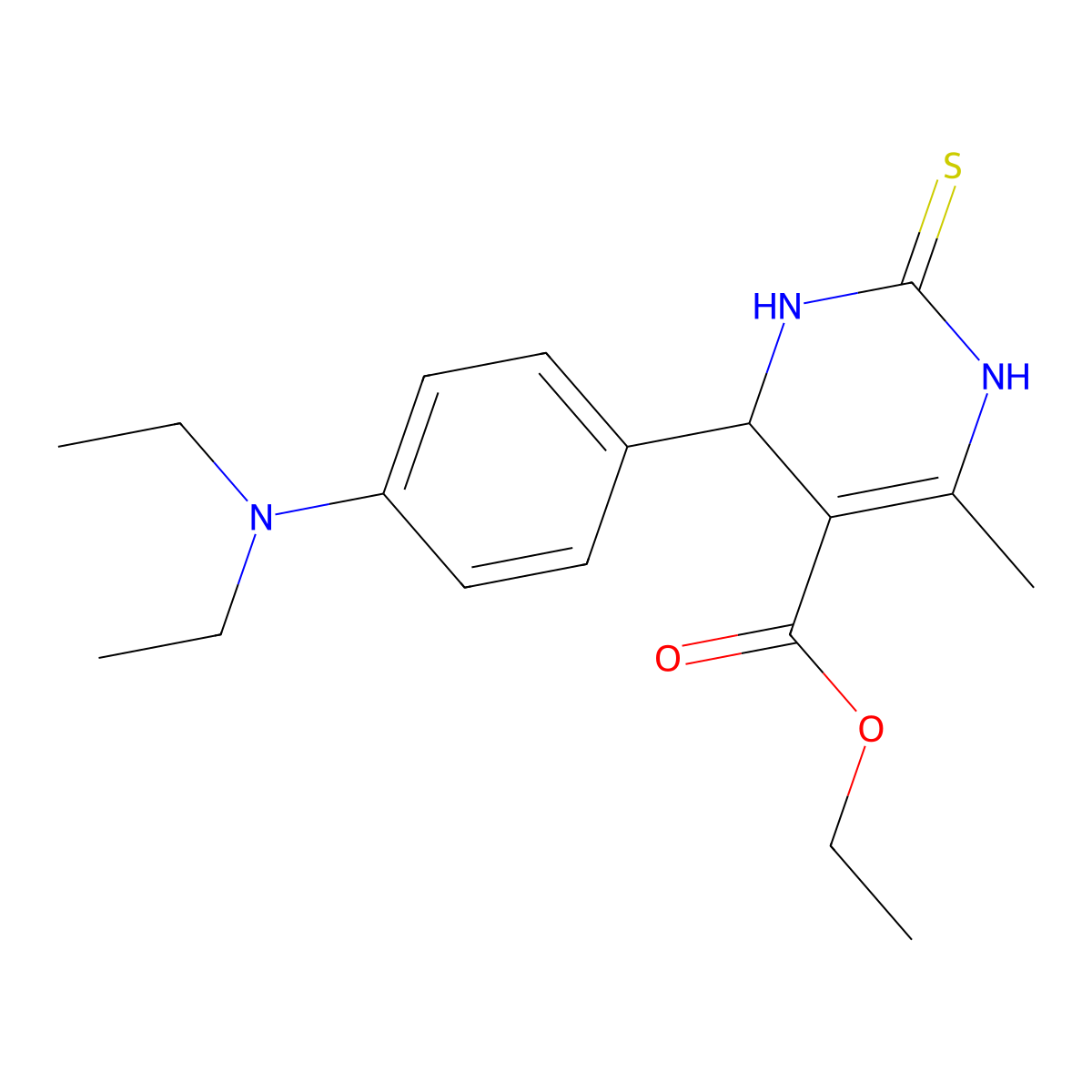 Ethyl 4-(4-(diethylamino)phenyl)-6-methyl-2-thioxo-1,2,3,4-tetrahydropyrimidine-5-carboxylate molecular structure, CAS 331235-65-5