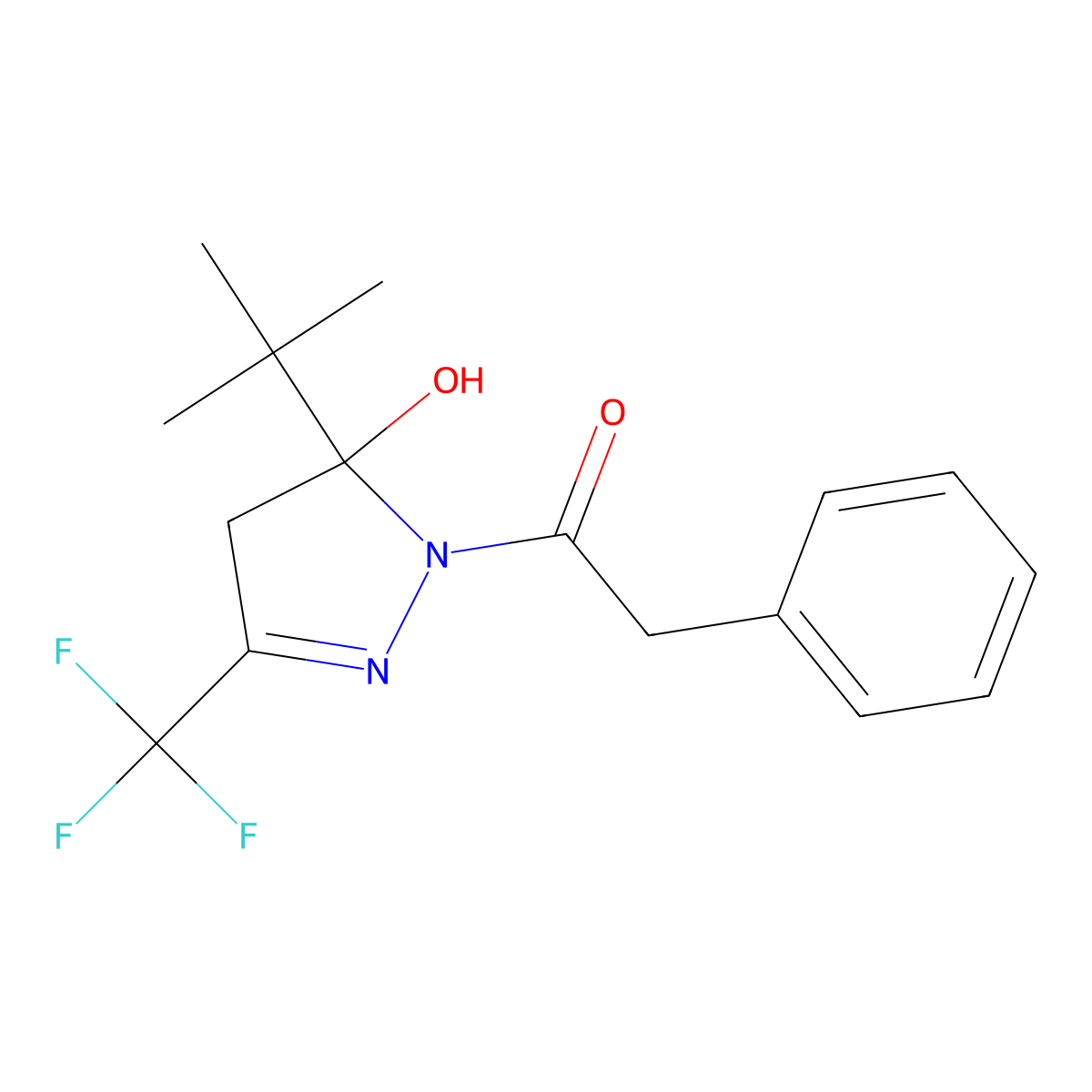 1-[5-tert-butyl-5-hydroxy-3-(trifluoromethyl)-4H-pyrazol-1-yl]-2-phenylethanone molecular structure, CAS 331238-83-6
