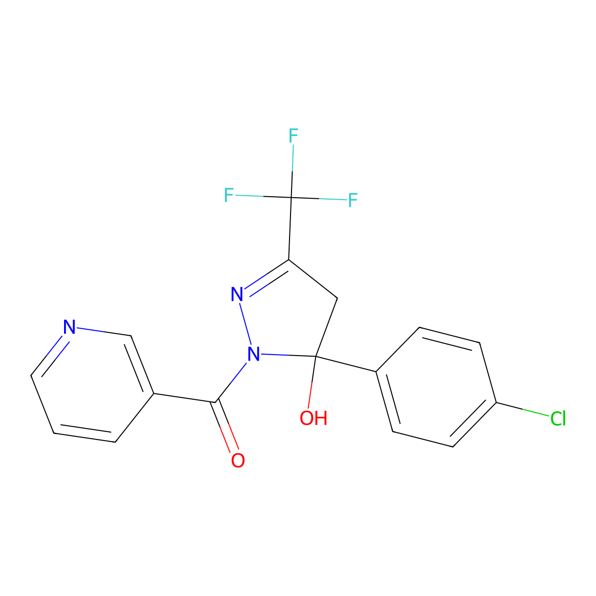 [5-(4-chlorophenyl)-5-hydroxy-3-(trifluoromethyl)-4H-pyrazol-1-yl]-pyridin-3-ylmethanone molecular structure, CAS 331238-89-2