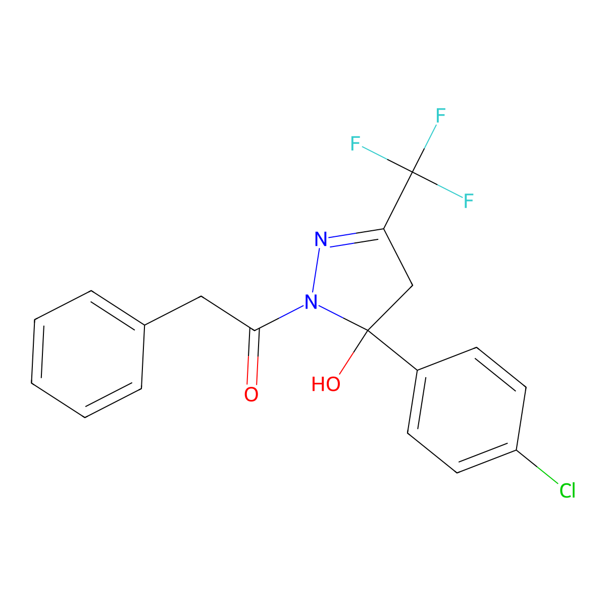 1-[5-(4-chlorophenyl)-5-hydroxy-3-(trifluoromethyl)-4H-pyrazol-1-yl]-2-phenylethanone molecular structure, CAS 331238-91-6
