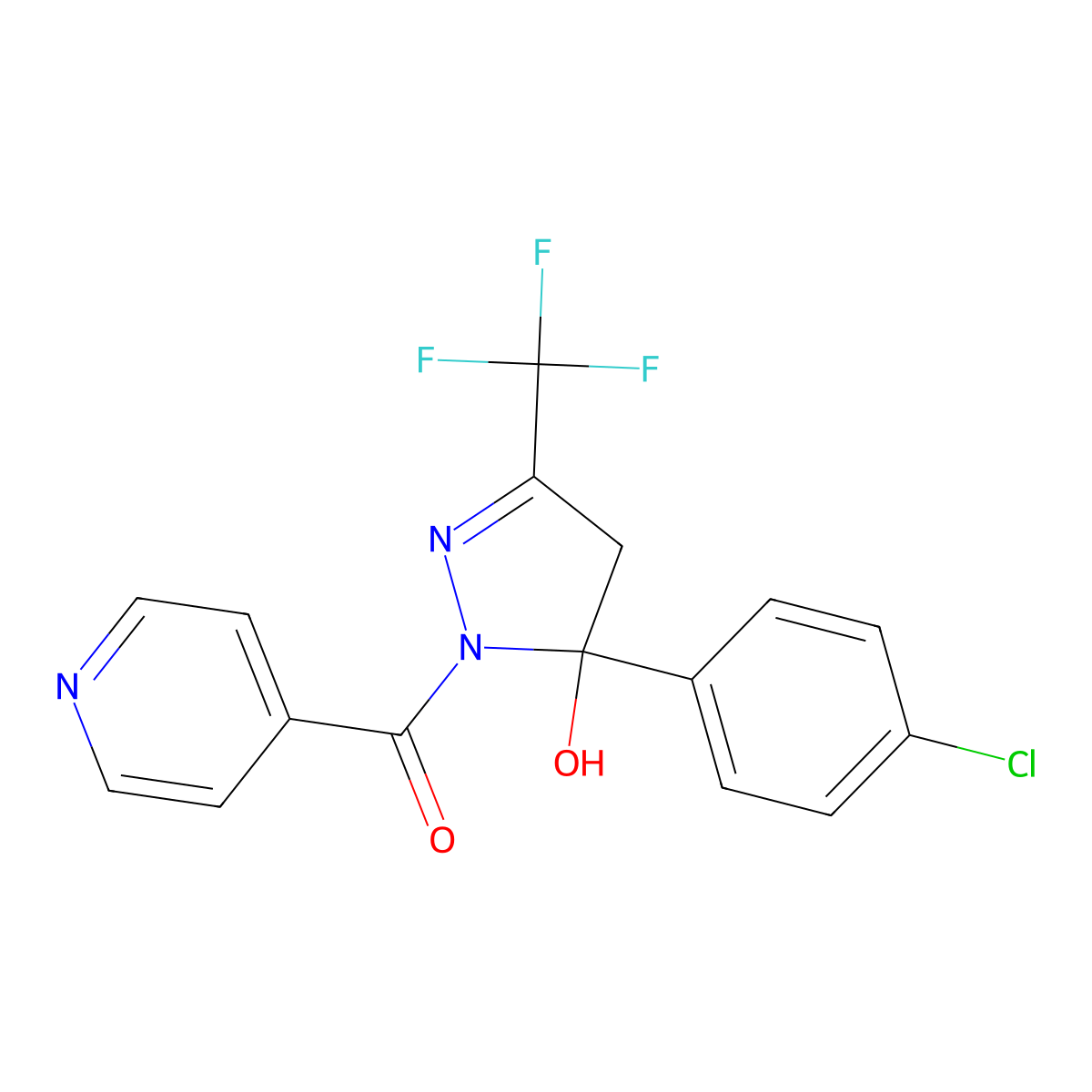 2-Pyrazolin-5-ol, 5-(4-chlorophenyl)-3-trifluoromethyl-1-(4-pyridylcarbonyl)- molecular structure, CAS 331238-92-7