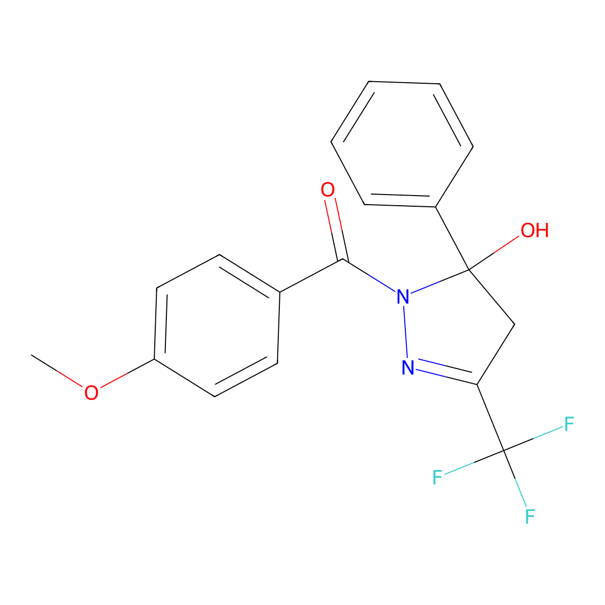 [5-hydroxy-5-phenyl-3-(trifluoromethyl)-4H-pyrazol-1-yl]-(4-methoxyphenyl)methanone molecular structure, CAS 331238-95-0