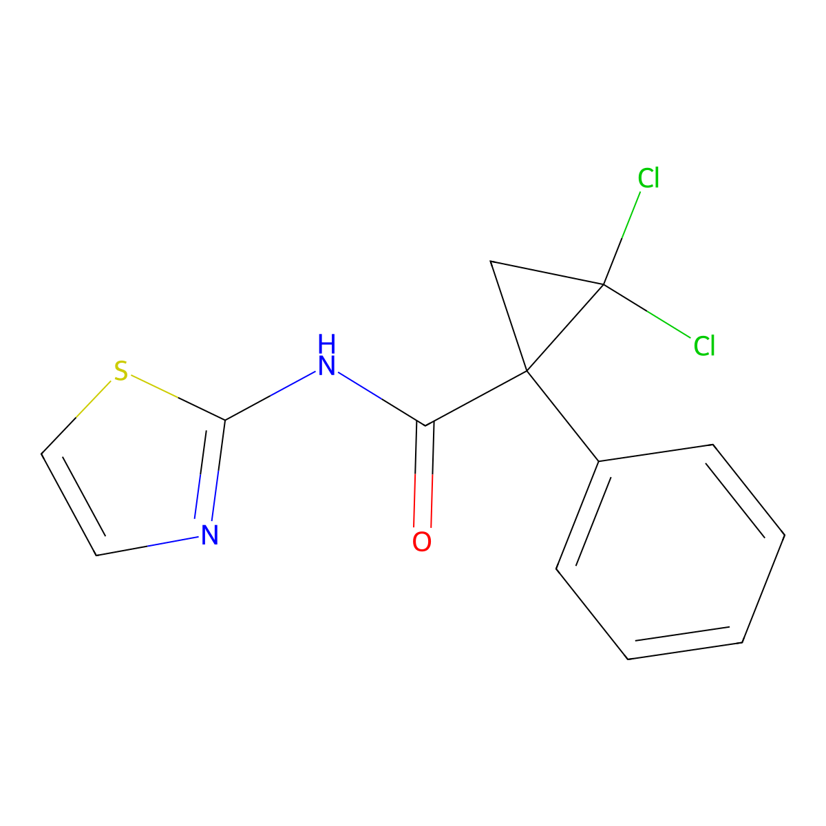 2,2-dichloro-1-phenyl-N-(1,3-thiazol-2-yl)cyclopropanecarboxamide molecular structure, CAS 331241-16-8
