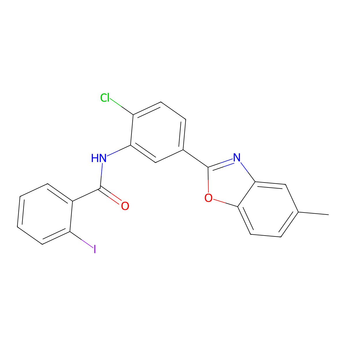 N-[2-chloro-5-(5-methyl-1,3-benzoxazol-2-yl)phenyl]-2-iodobenzamide molecular structure, CAS 331243-75-5