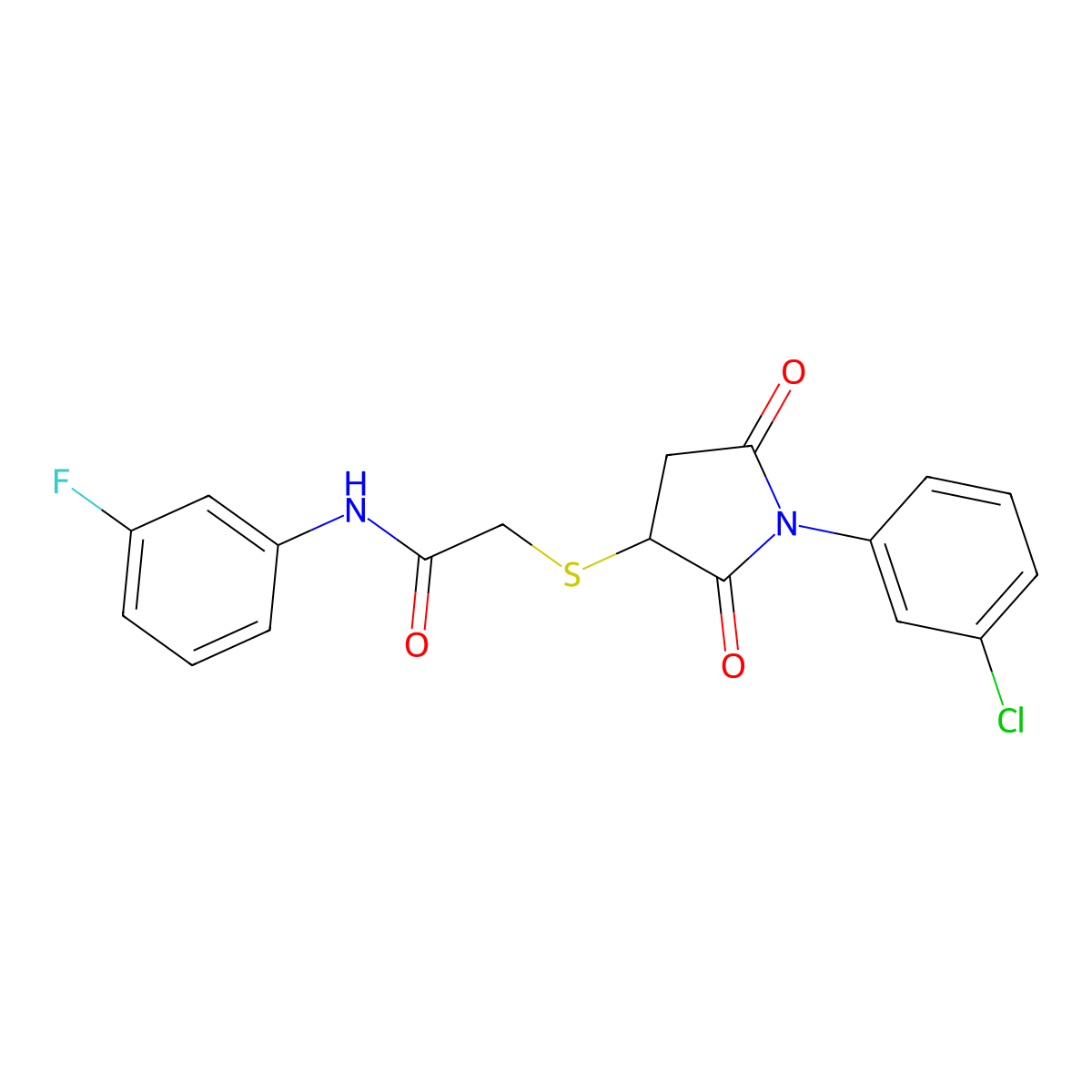 2-[1-(3-chlorophenyl)-2,5-dioxopyrrolidin-3-yl]sulfanyl-N-(3-fluorophenyl)acetamide molecular structure, CAS 331244-96-3