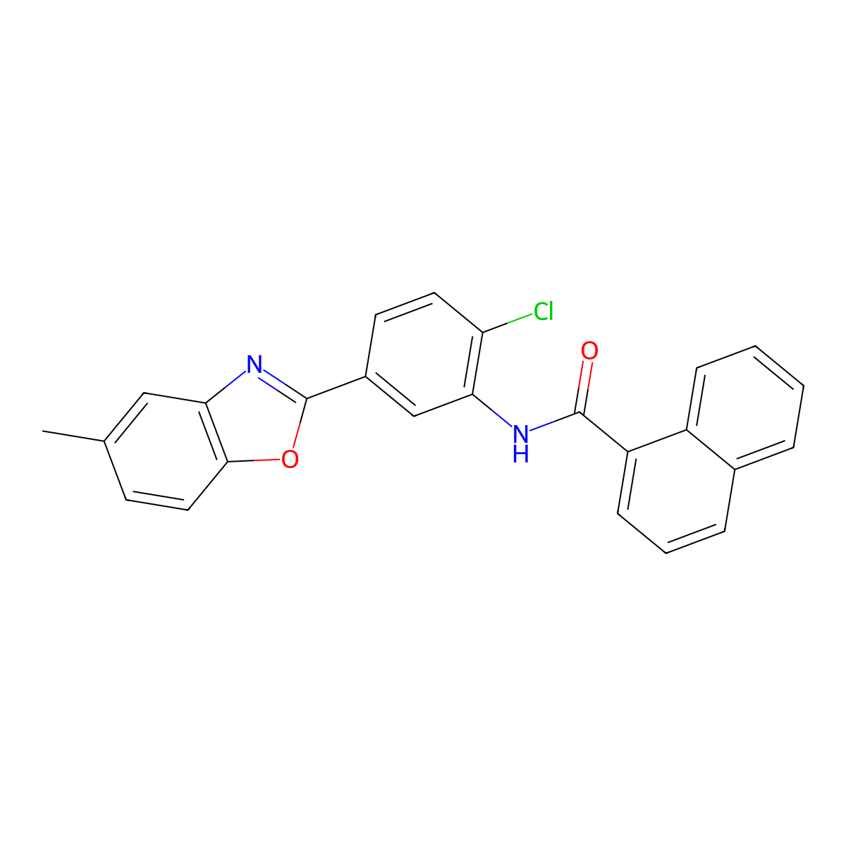 N-[2-chloro-5-(5-methyl-1,3-benzoxazol-2-yl)phenyl]naphthalene-1-carboxamide molecular structure, CAS 331249-62-8