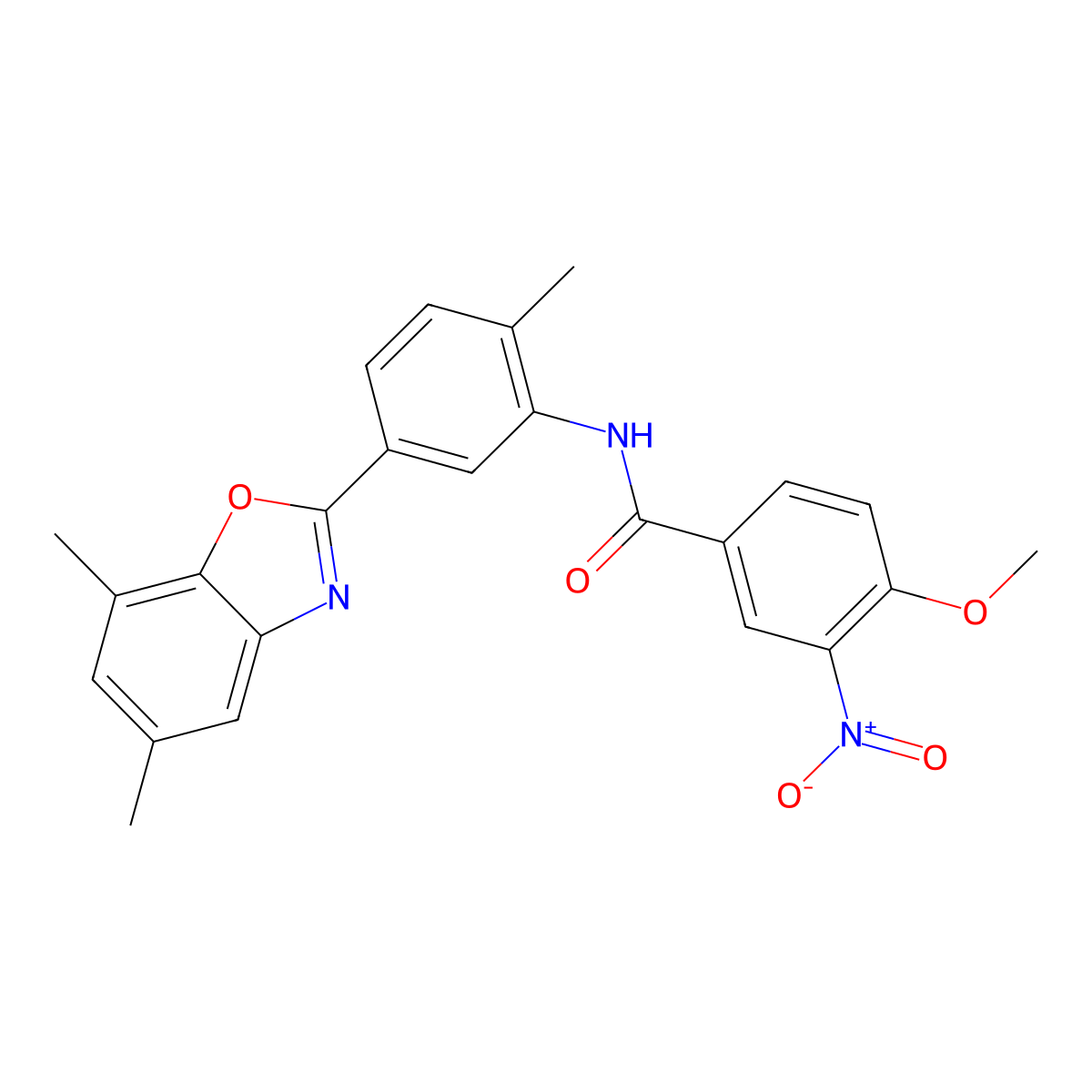 N-[5-(5,7-dimethyl-1,3-benzoxazol-2-yl)-2-methylphenyl]-4-methoxy-3-nitrobenzamide molecular structure, CAS 331249-76-4