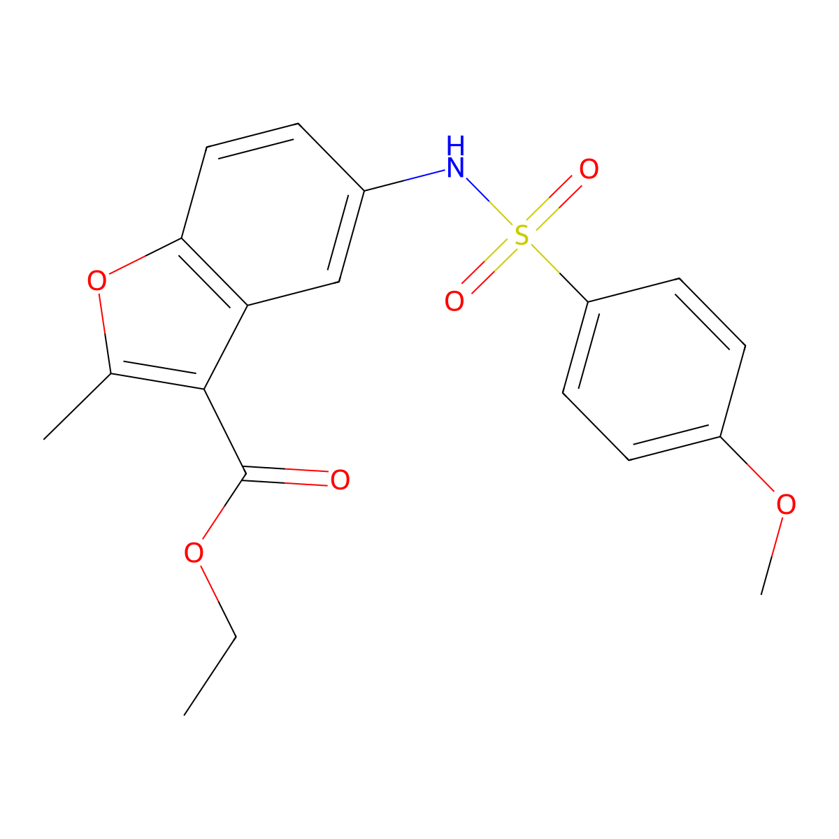 Ethyl 5-{[(4-methoxyphenyl)sulfonyl]amino}-2-methyl-1-benzofuran-3-carboxylate molecular structure, CAS 331254-06-9