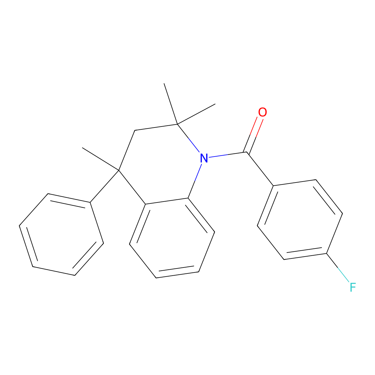 (4-fluorophenyl)-(2,2,4-trimethyl-4-phenyl-3H-quinolin-1-yl)methanone molecular structure, CAS 331254-67-2