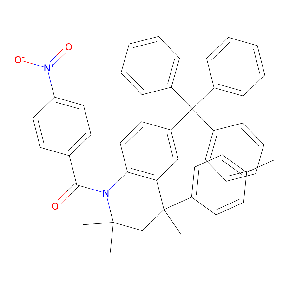 (4-nitrophenyl)-[2,2,4-trimethyl-4-(4-methylphenyl)-6-trityl-3H-quinolin-1-yl]methanone molecular structure, CAS 331254-70-7