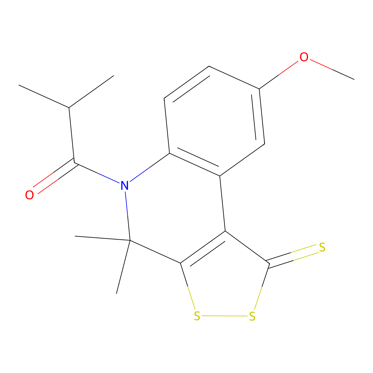 1-(8-methoxy-4,4-dimethyl-1-thioxo-1,4-dihydro-5H-[1,2]dithiolo[3,4-c]quinolin-5-yl)-2-methylpropan-1-one molecular structure, CAS 331254-72-9