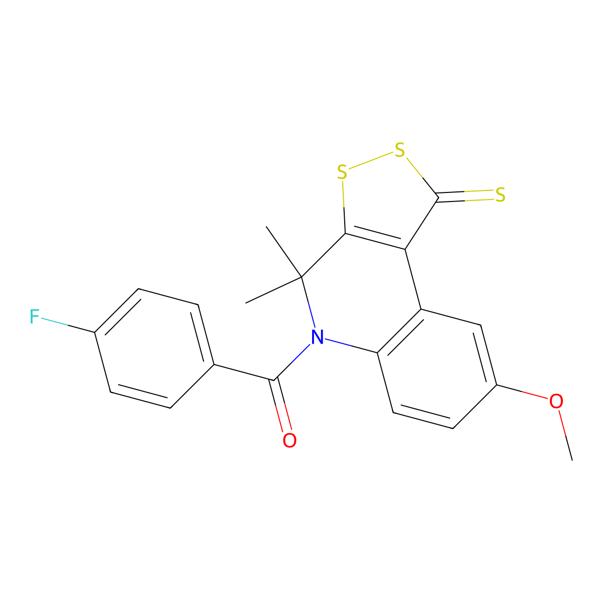 (4-fluorophenyl)(8-methoxy-4,4-dimethyl-1-thioxo-1,4-dihydro-5H-[1,2]dithiolo[3,4-c]quinolin-5-yl)methanone molecular structure, CAS 331254-73-0