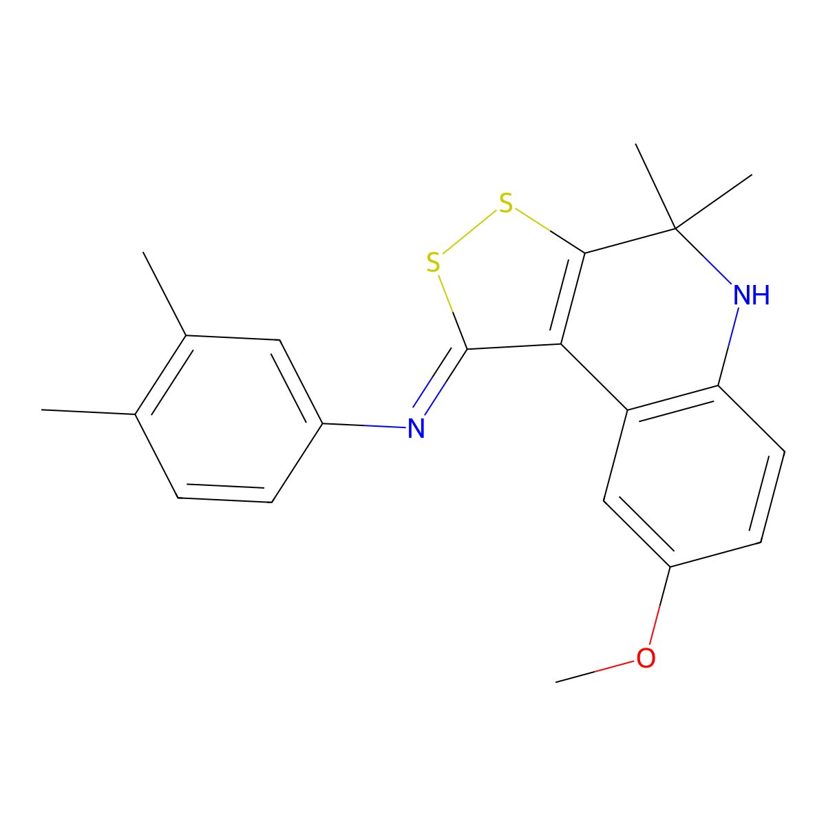 N-(3,4-dimethylphenyl)-N-(8-methoxy-4,4-dimethyl-4,5-dihydro-1H-[1,2]dithiolo[3,4-c]quinolin-1-ylidene)amine molecular structure, CAS 331254-81-0